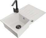 Mexen Cesar, gránit mosogató 775x470x190 mm, 1 kamrás, fehér fekete szifonnal és fekete Rita mosogató csapteleppel, 6514-20-670300-70 (6514-20-670300-70)