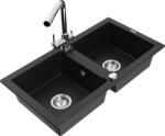Mexen Mario, 2-kamrás gránit mosogató 820x436x161 mm és Duero króm mosogató csaptelep, fekete, 6504-77-671600-00 (6504-77-671600-00)