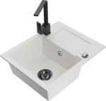 Mexen Enzo, gránit mosogató 576x465x174 mm, 1 kamrás és fekete Rita csaptelep, fehér, 6506-20-670300-70 (6506-20-670300-70)