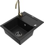 Mexen Enzo, gránit mosogató 576x465x174 mm, 1 kamrás, Telma arany csaptelep, fekete, 6506-77-670200-50-B (6506-77-670200-50-B)