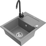 Mexen Enzo, gránit mosogató 576x465x174 mm, 1 kamrás, fekete Telma csaptelep, szürke, 6506-71-670200-70 (6506-71-670200-70)