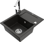 Mexen Enzo, gránit mosogató 576x465x174 mm, 1 kamrás és Rita króm csaptelep, fekete-arany metál, 6506-75-670300-00 (6506-75-670300-00)