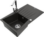 Mexen Cesar, gránit mosogató 775x470x190 mm, 1 kamrás, fekete-arany metál króm szifonnal és króm mosogató csaptelep Rita, 6514-75-670300-00 (6514-75-670300-00)