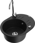 Mexen Kevin, gránit mosogató 586x458x190 mm, 1 kamrás és Telma króm csaptelep, fekete foltos, 6517-77-670200-00 (6517-77-670200-00)