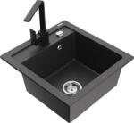 Mexen Vito, 1 kamrás gránit mosogató 520x490x210 mm, fekete Rita csaptelep, fekete foltos, 6503-76-670300-70 (6503-76-670300-70)