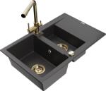 Mexen Gaspar, gránit mosogató 737x475x177 mm, 1, 5 kamrás, Duero arany csaptelep, fekete pettyes, 6507-76-671600-50 (6507-76-671600-50)