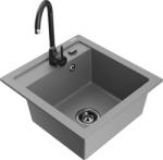 Mexen Vito, 1 kamrás gránit mosogató 520x490x210 mm, fekete Telma csaptelep, szürke, 6503-71-670200-70-B (6503-71-670200-70-B)