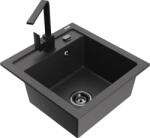 Mexen Vito, 1 kamrás gránit mosogató 520x490x210 mm, fekete Rita csaptelep, fekete foltos, 6503-76-670300-70-B (6503-76-670300-70-B)