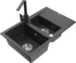 Mexen Gaspar, gránit mosogató 737x475x177 mm, 1, 5 kamrás és fekete foltos csaptelep Rita, fekete foltos, 6507-76-670300-76 (6507-76-670300-76)