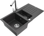 Mexen Matias, gránit mosogató 900x505x200 mm, 1, 5 kamrás és Duero króm csaptelep, fekete foltos, 6502-76-671600-00 (6502-76-671600-00)
