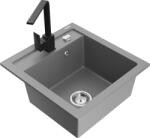 Mexen Vito, 1 kamrás gránit mosogató 520x490x210 mm, fekete Rita csaptelep, szürke, 6503-71-670300-70 (6503-71-670300-70)