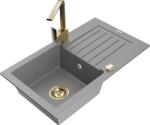 Mexen Pablo, gránit mosogató 752x436x161 mm, 1 kamrás és arany csaptelep Rita, szürke, 6510-71-670300-50 (6510-71-670300-50)