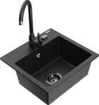 Mexen Milo, 1 kamrás gránit mosogató 435x410x171 mm és fekete Telma csaptelep, fekete-arany metál, 6505-75-670200-70-B (6505-75-670200-70-B)