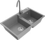 Mexen Tomas, gránit mosogató 800x500x190 mm, 2 kamrás és szürke Telma csaptelep, szürke, 6516-71-670200-71 (6516-71-670200-71)