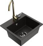 Mexen Milo, 1 kamrás gránit mosogató 435x410x171 mm és Telma arany csaptelep, fekete-arany metál, 6505-75-670200-50-B (6505-75-670200-50-B)