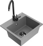 Mexen Milo, 1 kamrás gránit mosogató 435x410x171 mm és fekete Telma csaptelep, szürke, 6505-71-670200-70-B (6505-71-670200-70-B)