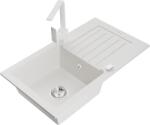 Mexen Pablo, gránit mosogató 752x436x161 mm, 1 kamrás és fehér Rita csaptelep, fehér, 6510-20-670300-20 (6510-20-670300-20)