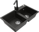 Mexen Tomas, gránit mosogató 800x500x190 mm, 2 kamrás és fekete Rita csaptelep, fekete-arany metál, 6516-75-670300-70 (6516-75-670300-70)