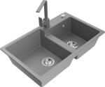 Mexen Tomas, gránit mosogató 800x500x190 mm, 2 kamrás és szürke csaptelep Rita, szürke, 6516-71-670300-71 (6516-71-670300-71)