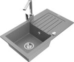 Mexen Pablo, gránit mosogató 752x436x161 mm, 1 kamrás és Rita króm csaptelep, szürke, 6510-71-670300-00 (6510-71-670300-00)