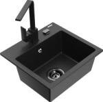 Mexen Milo, 1 kamrás gránit mosogató 435x410x171 mm és Rita fekete csaptelep, fekete-ezüst metál, 6505-73-670300-70-B (6505-73-670300-70-B)