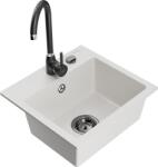 Mexen Milo, 1 kamrás gránit mosogató 435x410x171 mm és fekete Telma csaptelep, fehér, 6505-20-670200-70 (6505-20-670200-70)