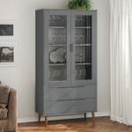 vidaXL Dulap cu vitrină, gri, 90x35x175 cm, lemn masiv de pin (350545) Biblioteca