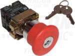 TRACON Reteszelt gombafejű vészgomb, fémalap, piros, kulcsos 1×NC, 3A/400V AC, IP42, d=40mm (NYGBS142P)