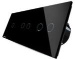 LIVOLO Intrerupator cu touch simplu+dublu+dublu Livolo din sticla Negru (vl-c701/702/702-12)