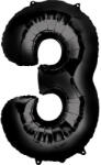 Partydeco Számos lufi 34" 86cm óriás Fekete fólia szám, számjegy 3-as (LUFI112989)