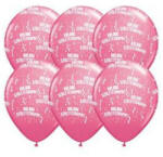 Qualatex Szülinapi lufi 11" 28cm 6db Boldog születésnapot! Rózsaszín, q48008-7 (LUFI956341)