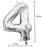Partydeco Számos lufi 14" (35cm) fólia szám, számjegy 4 csak levegővel tölthető, Ezüst (LUFI357509)