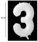 Partydeco Számos lufi 34" 86cm óriás Fehér fólia szám, számjegy 3-as (LUFI657489)