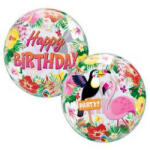 Qualatex Szülinapi Bubbles lufi 22" 56cm Happy Birthday, Tropical (LUFI512745)
