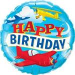 Qualatex Szülinapi fólia lufi 18" 45cm Happy Birthday, repülő, airplane (LUFI976264)