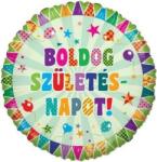  Szülinapi fólia lufi 18" 45cm Boldog Szülinapot, zászlós (LUFI234452)