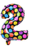 Számos lufi 14" (35cm) fólia szám, számjegy 2-es, csak levegővel tölthető, Fekete alapon-színes pöttyös (LUFI609239)