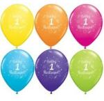 Qualatex Szám, Számos latex lufi 11" 28cm 6db 1-es lufi Boldog 1. szülinapot! , q48134rp (LUFI461532)
