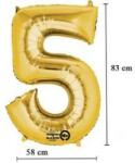 Partydeco Számos lufi 34" 86cm óriás arany fólia szám, számjegy 5-ös (LUFI816571)