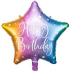 Partydeco Csillag lufi 16" 40cm szivárvány csillag, Happy Birthday (LUFI909729)