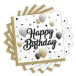 Decorata Party Szalvéta 33x33cm Happy Birthday 20db, Elegáns (LUFI418236)