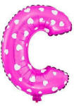  Betű lufi 14" 35cm Rózsaszín fólia betű Fehér szív mintával, C betű, csak levegővel tölthető (LUFI460145)