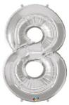 Partydeco Számos lufi 34" 86cm óriás Ezüst szám, számjegy 8-as (LUFI312134)