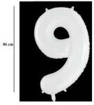 Partydeco Számos lufi 34" 86cm óriás Fehér szám, számjegy 9-es (LUFI514925)