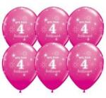 Qualatex Szám, Számos latex lufi 11" 28cm 6db 4-es lufi Boldog 4. szülinapot! , q37587rp (LUFI558595)