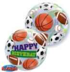 Qualatex Szülinapi Bubbles lufi 22" 56cm Happy Birthday, sport ball (LUFI286564)
