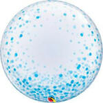 Qualatex Deco Bubble lufi 24" 61cm krisztálytiszta, átlátszó, kék konfetti mintával (LUFI282658)