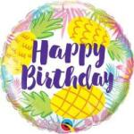 Qualatex Szülinapi fólia lufi 18" 45cm Happy Birthday, ananas, ananász (LUFI738428)