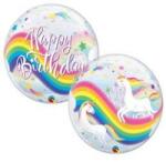 Qualatex Szülinapi Bubbles lufi 22" 56cm Happy Birthday, Unicor, Unikornis (LUFI160777)