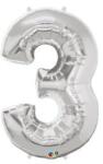 Partydeco Számos lufi 34" 86cm óriás Ezüst szám, számjegy 3-as (LUFI524329)